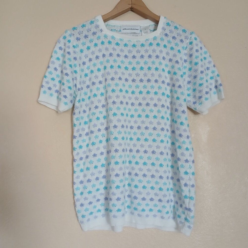 Vintage Alfred Dunner Colorful Knit Short Sleeve Blouse Women's Small